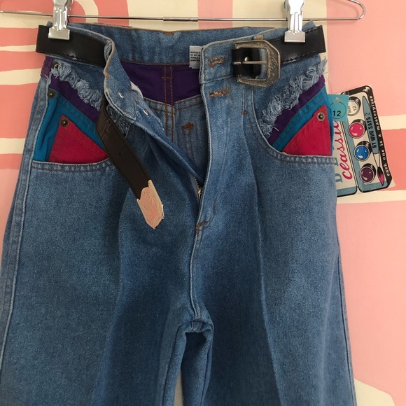 90s Vintage High Waisted Jeans With Patchwork - Picture 6 of 6